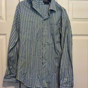 Polo by Ralph Lauren Men's Green and Blue Striped Shirt